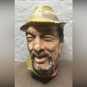 Vintage 1959 Bossons Tibetan Man Chalkware Head Wall Plaque Made in England